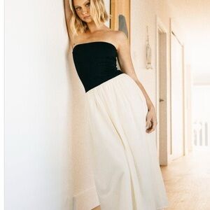 Paper Heart Chic Strapless Black and Cream Midi Dress